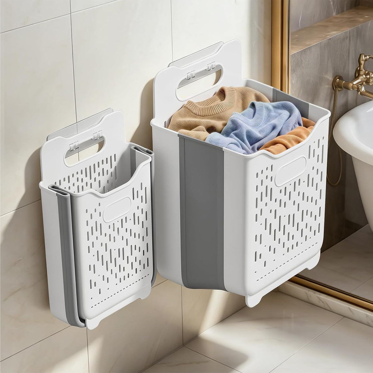 Spreezy 2 Pack Collapsible Laundry Basket with Handle, 18+45L (4.5+11Gal)