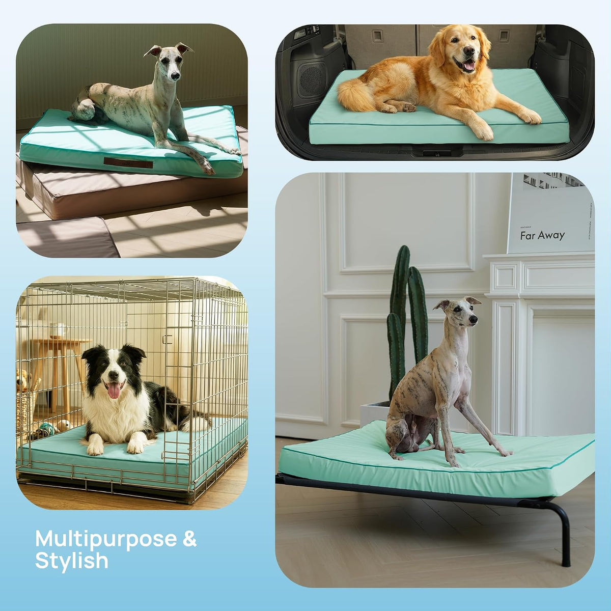 Cooling Dog Bed for Large Dogs, Orthpedic Cooling Pet Bed Dog Crate Mat for Summer with Removable Washable Cover, Breathable Egg Crate Foam with Waterproof Liner, Q-Max >0.45, Light Aqua