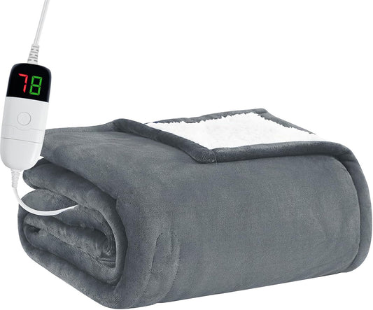BOMOVA Heated Electric Blanket Twin - 62" X 84" Heating Blanket with 10 Heating Levels & 8 Hours Auto Off, Warm Flannel Blanket, Christmas Birthday Gifts for Women