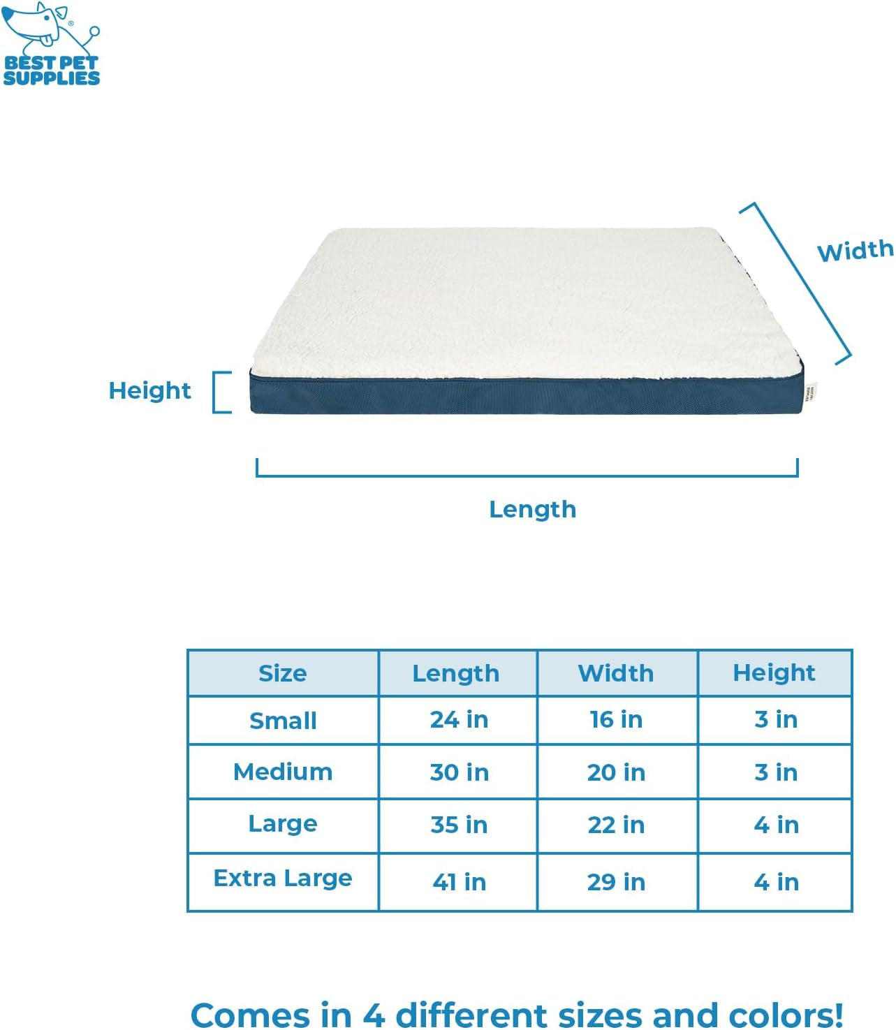 Orthopedic Dog Bed with Memory Foam, Washable Dog Crate Mat for Small, Medium & Large Dogs, Thick Mattress for Crates, Kennels or Floor, Waterproof Pet Bed - Blue, 24 X 16 X 3
