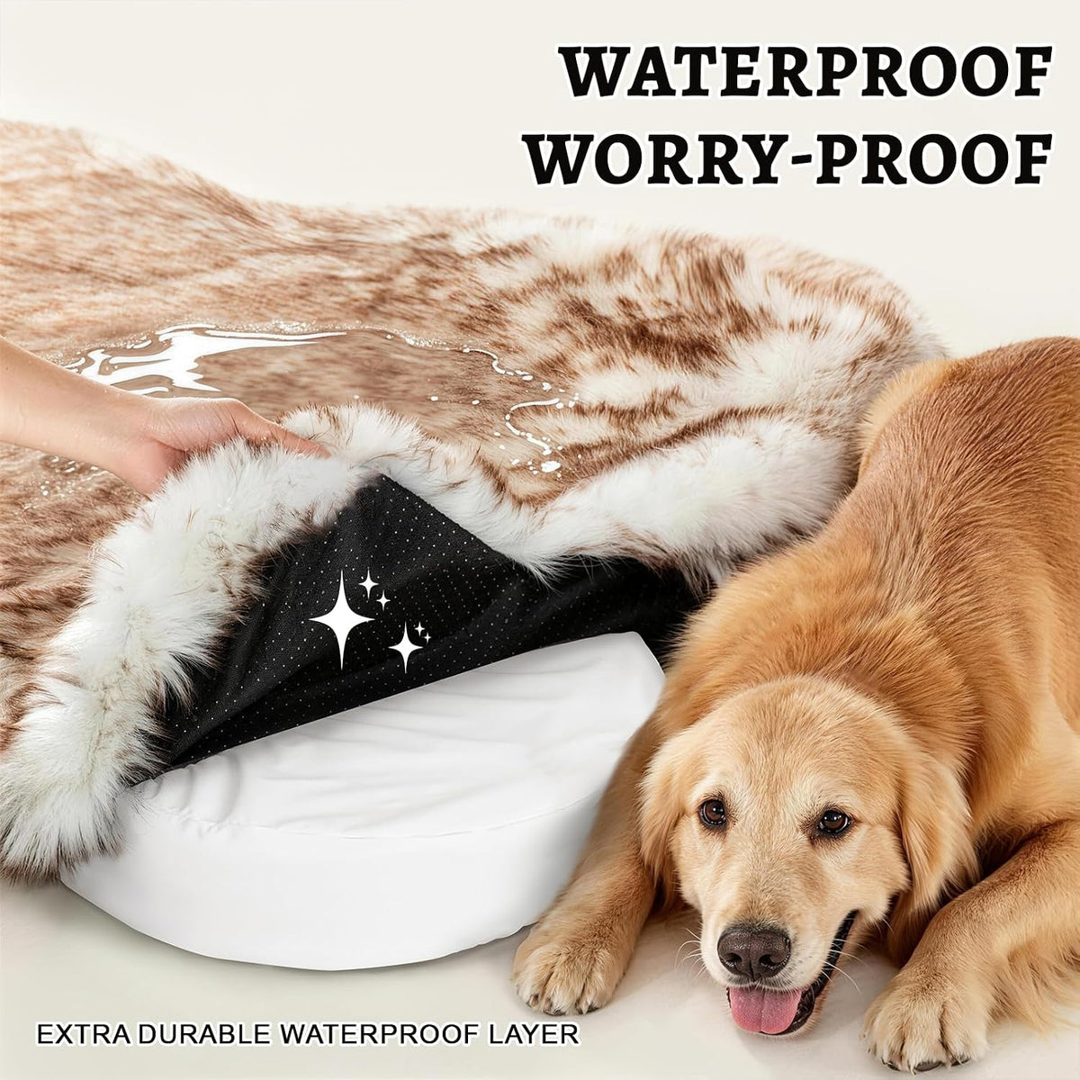 Dog Bed Rug for Large Dogs, Faux Fur Orthopedic Thick Foam 50"X30"X3"