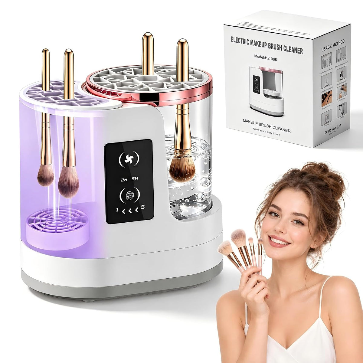 3-In-1 Electric Makeup Brush Cleaner Machine with Automatic Cleaning and Drying Holder, USB Powered Cosmetic Brush Washer for Eyeshadow, Foundation, Blush and Powder Brushes, Portable Beauty Tool