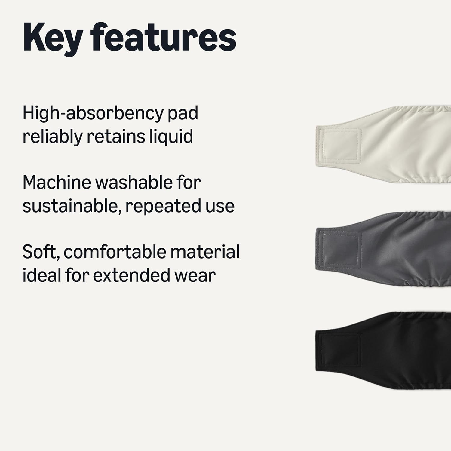 Amazon Basics Washable Reusable Male Dog Belly Band Diapers, Highly Absorbent with Sewn-In Pad, XS (11-13 Inch Waist), Black, Grey, Silver, 3-Pack