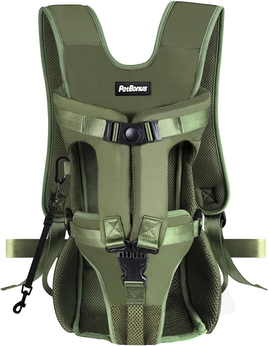 Pet Front Dog Carrier Backpacks, Adjustable Pet Backpack, Legs Out Easy-Fit Puppy Chest Carrier for Medium Small Dogs, Hands Free for Hiking, Cycling (Army Green, M)