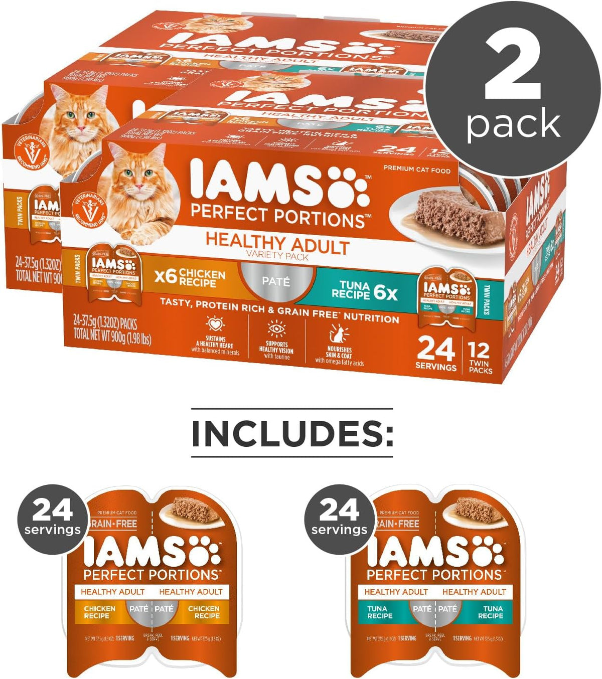 IAMS Perfect Portions Pate Wet Cat Food, Variety, 12 Count, 2-Pack