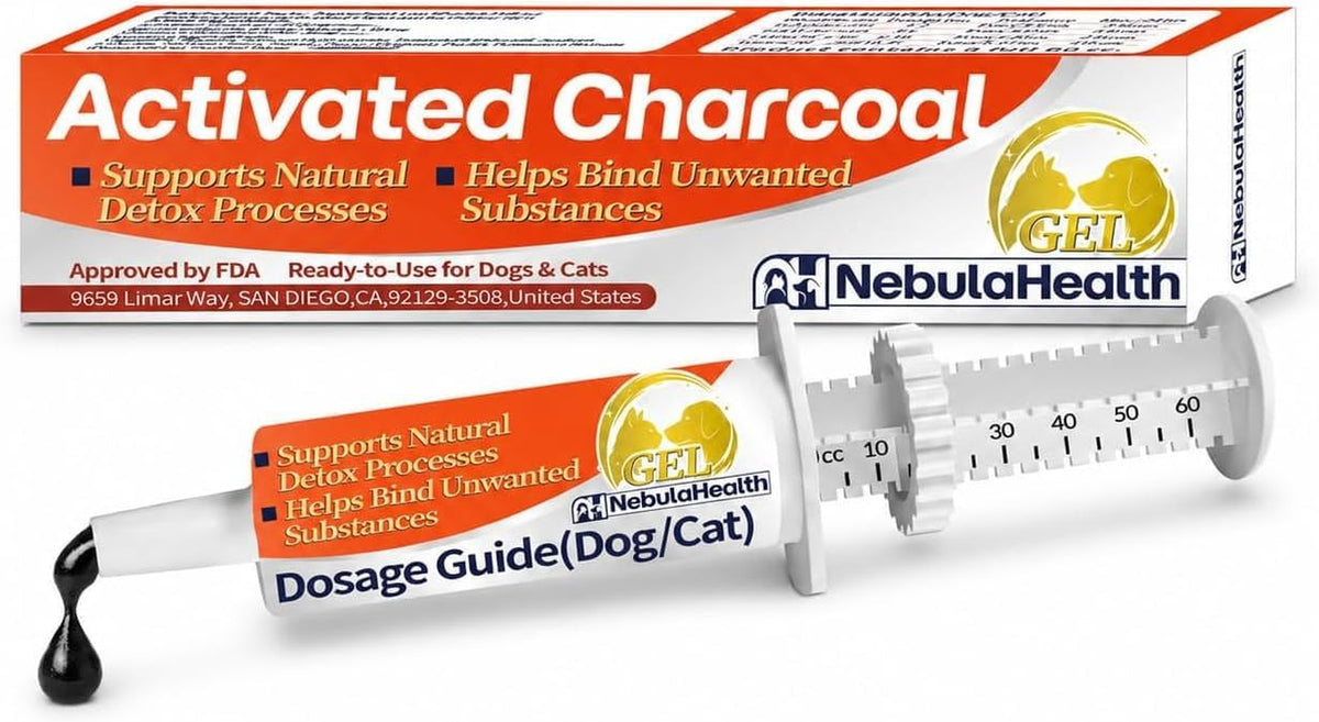 Activated Charcoal Gel for Dogs & Cats, Ready to Use Oral Applicator Syringe, 60 Ml Pet First Aid Supply for Emergency Preparedness