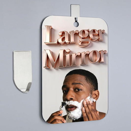 Shower Mirror Fogless for Shaving,(Larger 11X8 Inch) anti Fog Shaving Mirror Holder No-Drilling, No Fog Free Waterproof,Small Wall Mounted Bathroom Accessories Camping Hanging with Hook