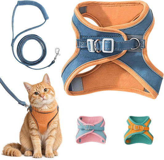Cat Harness and Leash, Cat Harness Escape Proof, Soft Adjustable Cat Leash Breathable Comfortable Vest Easy to Wear, Easy Walk Leash for Small Medium Cats Kittens for Indoor Outdoor (Blue, M)