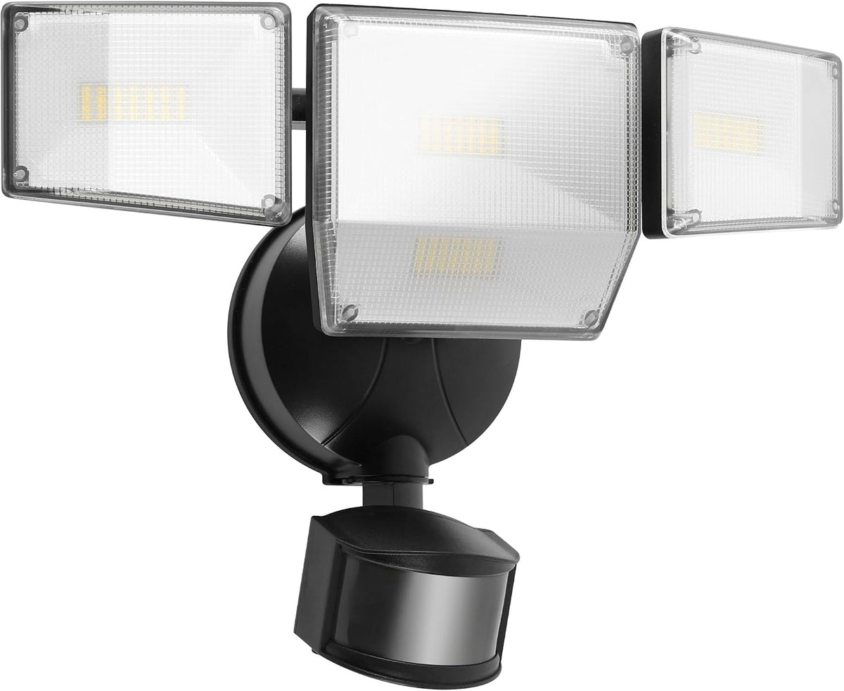 85W 10000LM Motion Sensor Outdoor Lights, 4-Head Super Bright LED Security Light, 5000K Daylight, IP65 Waterproof Hardwired Motion Detector Flood Lights Outdoor for Garage, Yard (Black)