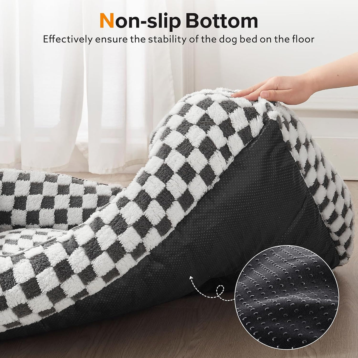JOEJOY Dog Bed for Medium Small Dogs - Rectangle Orthopedic Dog Sofa Bed, Cute Modern Puppy Bed with Jacquard Shaggy Plush & anti Slip Bottom, 25X21X8Inches, Grey