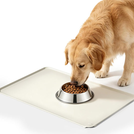 Large Pet Feeding Mat Spillproof Raised Edges Nonslip 24"X16" Beige