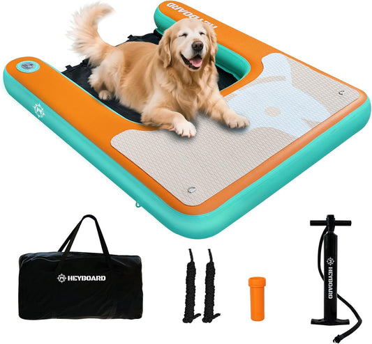 HEYBOARD Inflatable Dog Pool Ramp for Large Dogs Safe Dog Dock Boat Ramp Floating Pontoon Ladder Steps for Dogs up to 230 Lbs with Non-Slip EVA for Pool & Lake