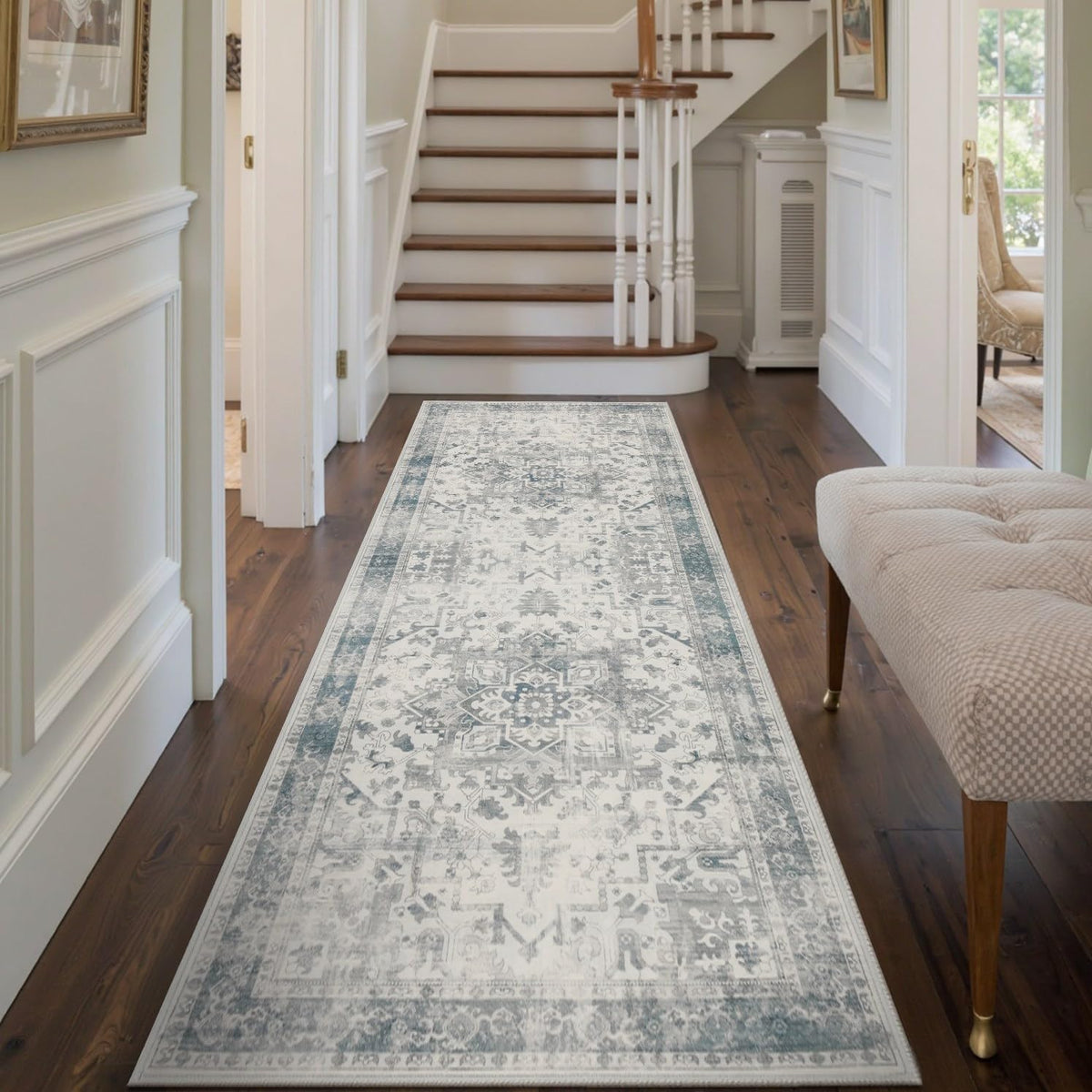 Rugxara 2X6 Blue Hallway Runner Rug,Non Slip Vintage Rug