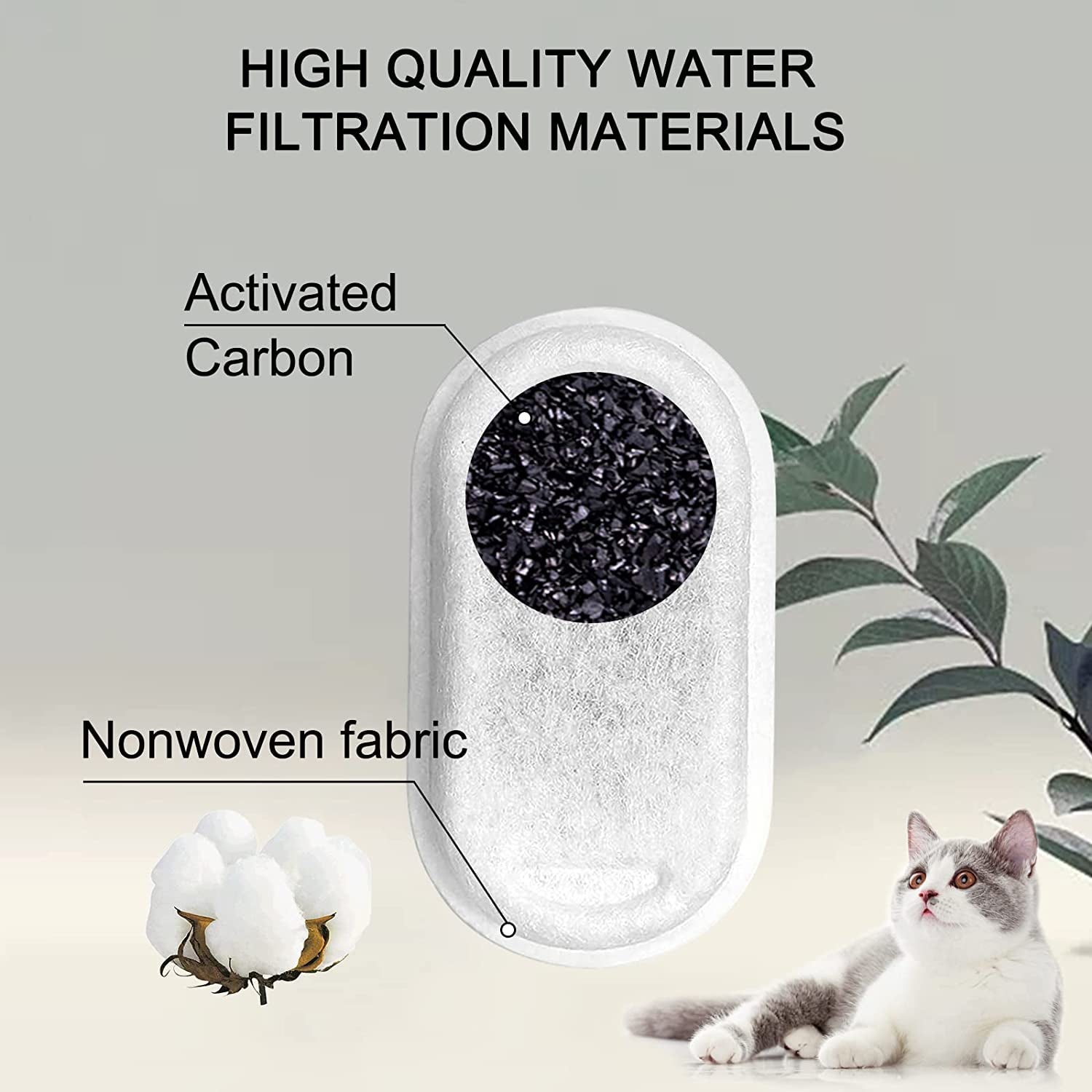 Cat Water Fountain Filters for 108/3.2L& 67Oz/2L Stainless Steel Pet Water Dispenser Fountain Filter Replacement with 8 Sponges (8 Filters&8 Sponges)