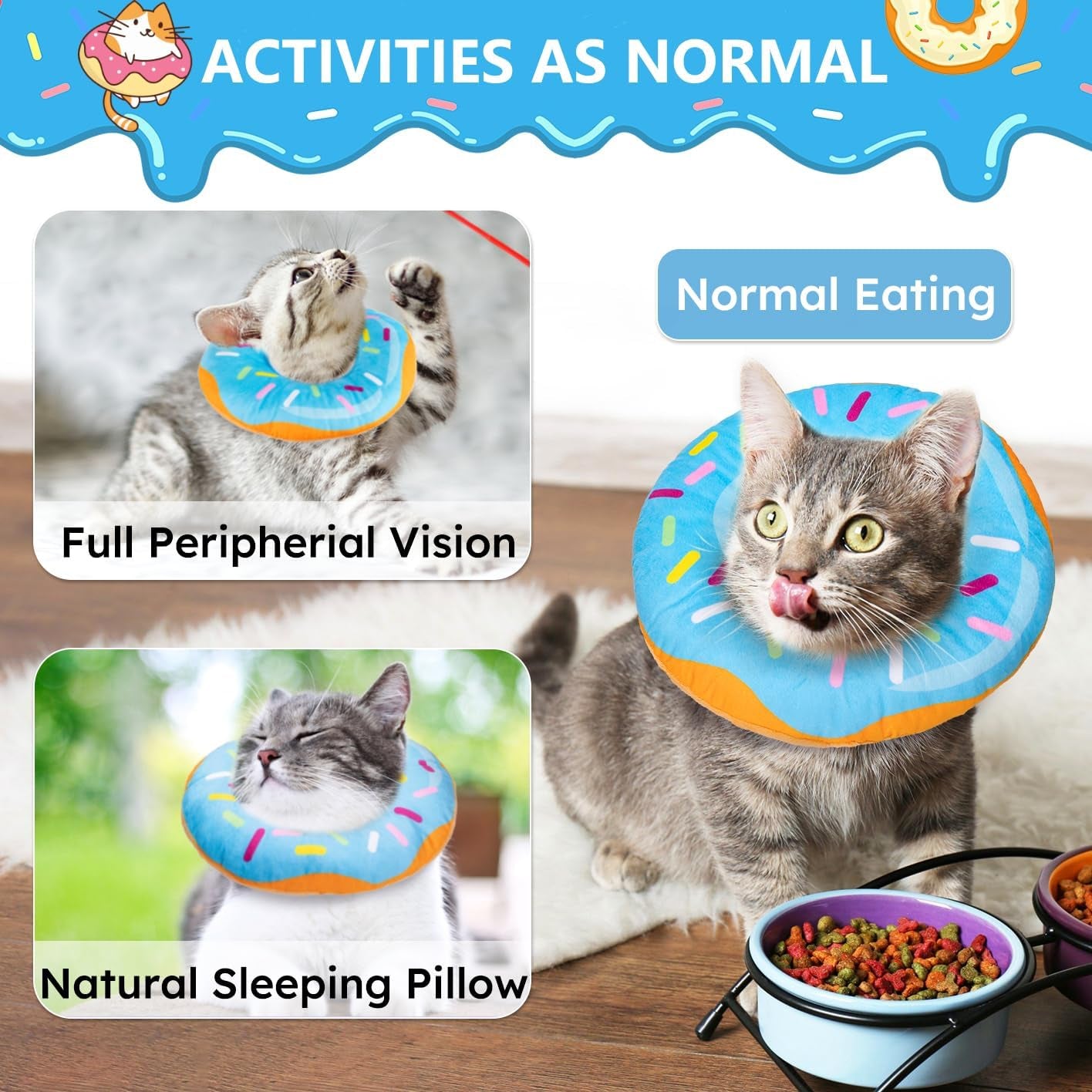Hpetppy Cat Cone Collar Soft, Cat Recovery Collar for Wound Healing Cute Donut Adjustable Kitten Cones to Stop Licking Comfortable Lightweight Neck Elizabethan Collars for Cats Kittens after Surgery
