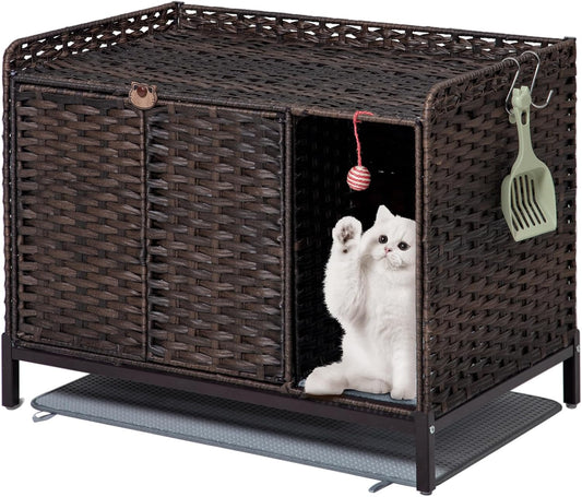 Cat Litter Box Enclosure Furniture with Divider, Cat Cabinet, Brown