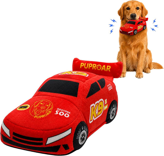 PUPROAR Stock Car Racing Dog Toy, Squeaky Plush