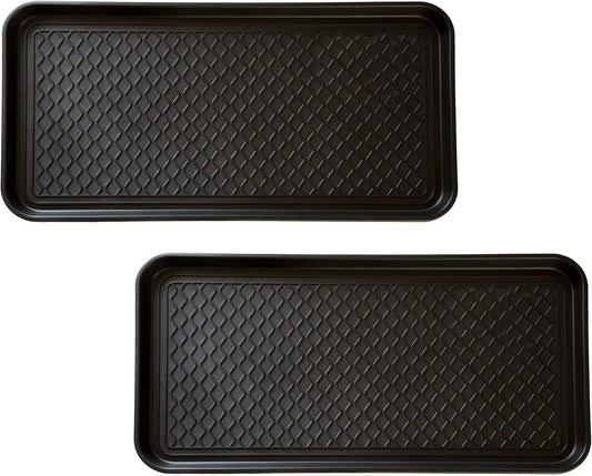 All Weather Boot Tray Set - Set of 2 Large Water-Resistant Plastic Utility Shoe Mats for Indoor and Outdoor Use in All Seasons by Stalwart (Black)
