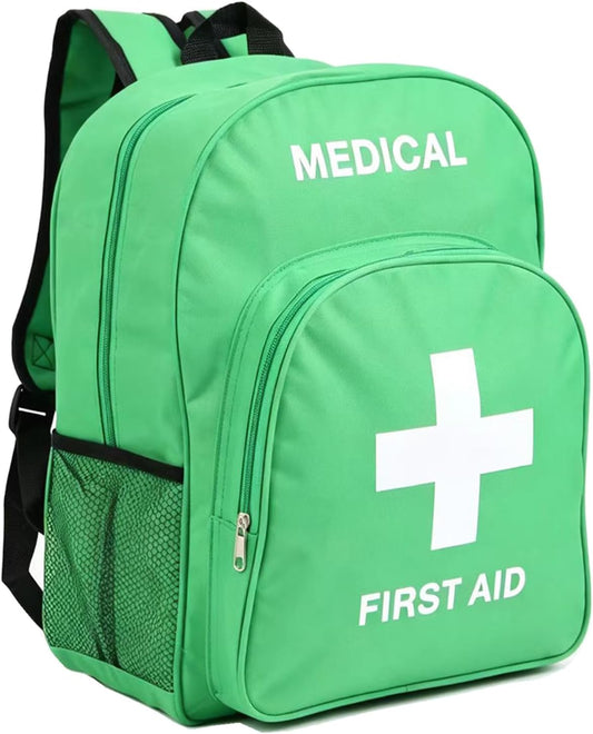 Red Emergency Bag First Aid Backpack Empty Medical First Aid Bag Treatment Trauma Bags for Camping Pet Dog Cat (Green White)
