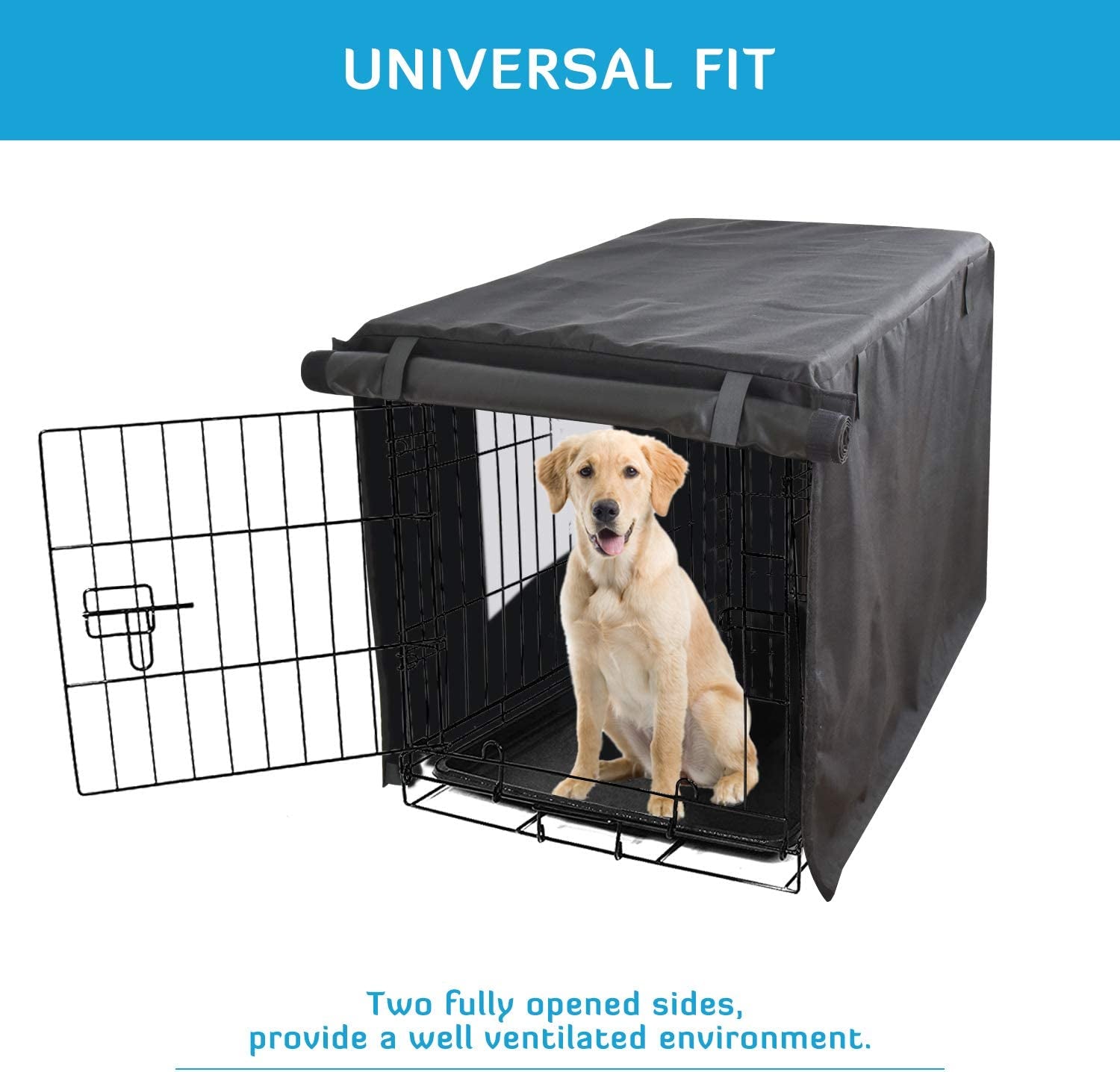 HONEST OUTFITTERS Dog Crate Cover 42 Inch Dog Kennel Cover for Large Dog, Heavy Duty Oxford Fabric,With Double Door, Pockets and Mesh Window (43L X 29W X 30H,Black)