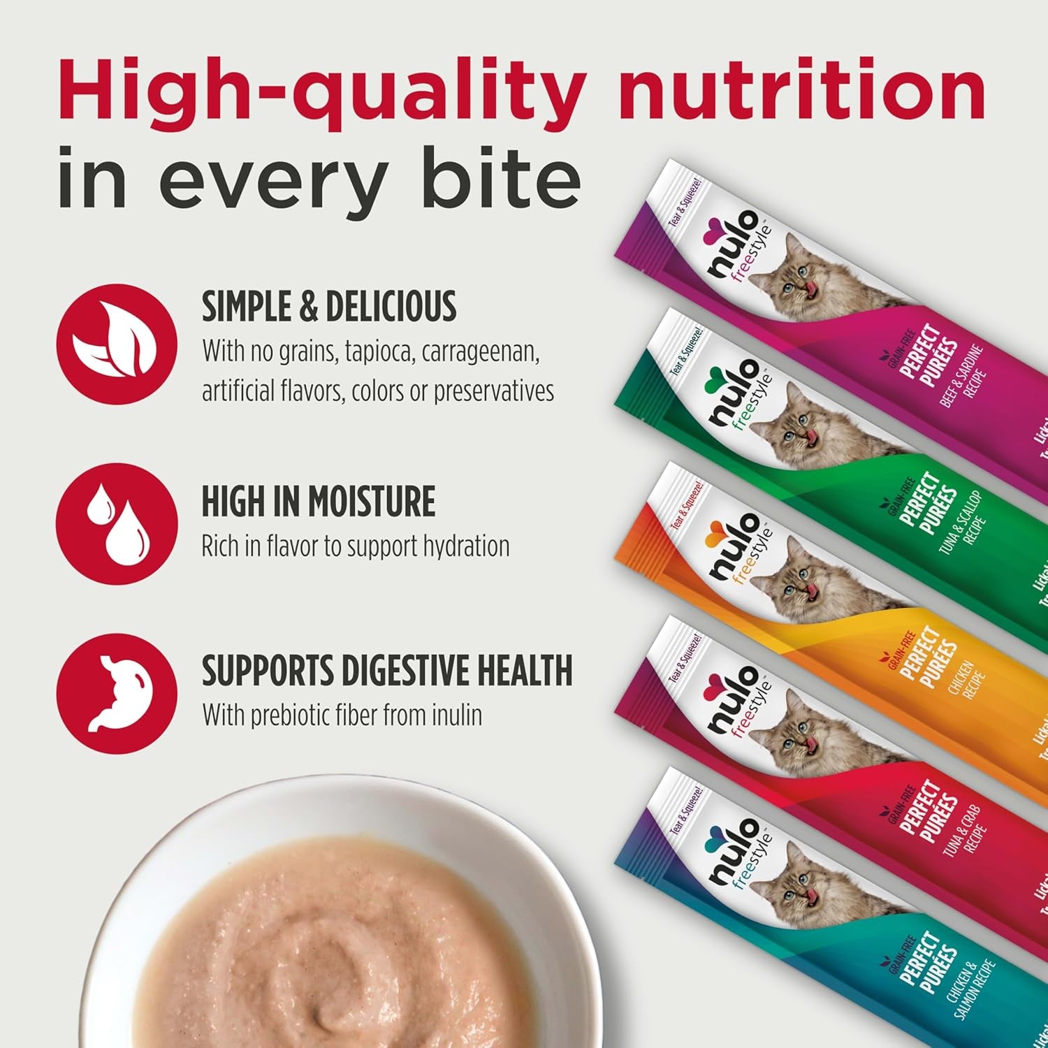 Nulo Freestyle Lickable Cat Treats - Perfect Purées Variety Pack, Squeezable Grain-Free Wet Cat Food Topper, High Moisture for Hydration, 40 X 0.5Oz
