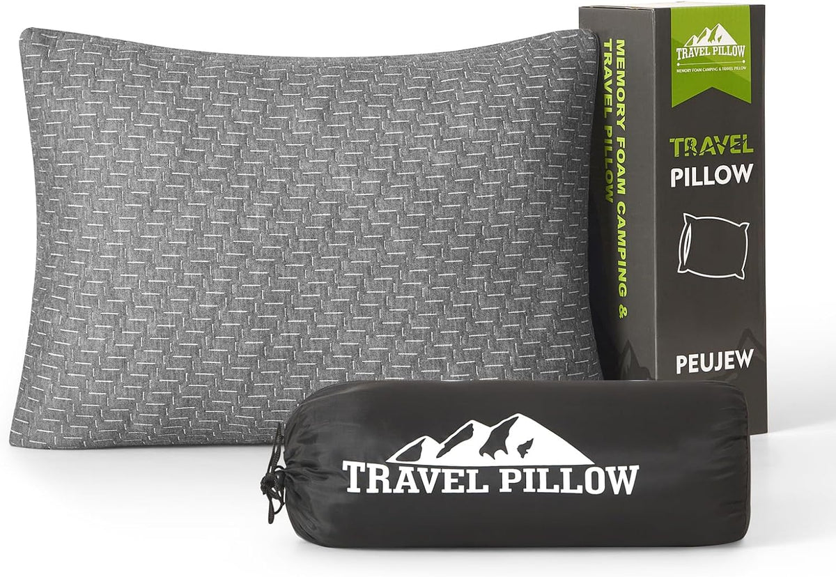 Small Shredded Memory Foam Pillow, Camping Pillow Travel Pillow - Compressible Medium Firm, Breathable Cover, Ideal Backpacking Hiking, Airplane and Car