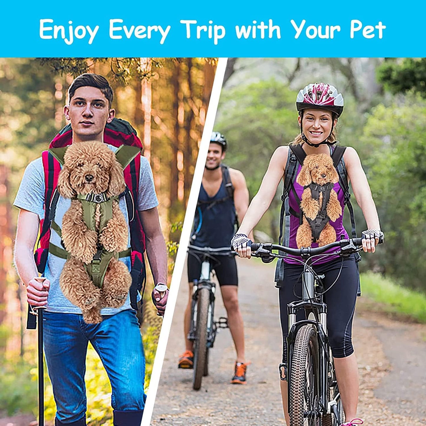 Petbonus Pet Front Dog Carrier Backpacks, Adjustable Pet Backpack, Legs Out Easy-Fit Puppy Chest Carrier for Medium Small Dogs, Hands Free for Hiking, Cycling (Black, L)