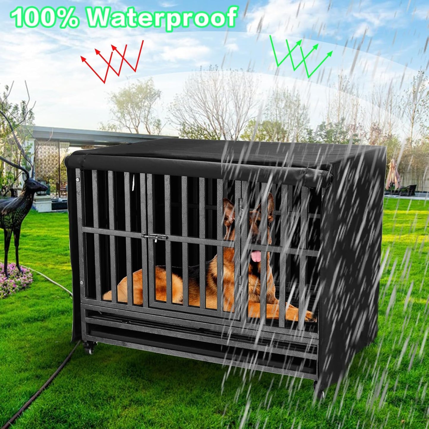 48 Inch Heavy Duty Dog Crate Covers Durable 600D Polyester Insulated Dog Kennel Cover Soundproof Windproof Rainproof Shading Fit for Wire Dog Cage Covers with Breathable Side Window ( ONLY COVER)
