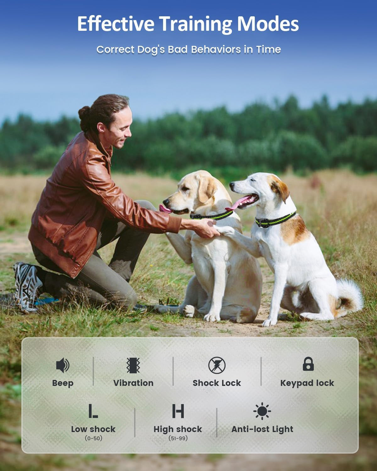 SLOPEHILL Dog Training Collar with Remote, 4200FT Electric Shock Collar,Waterproof E-Collar with Beep, Vibration, Shock, Flash Light and No Shock Mode, Fit for 8-140Lbs Small Medium Large Dogs (Green)