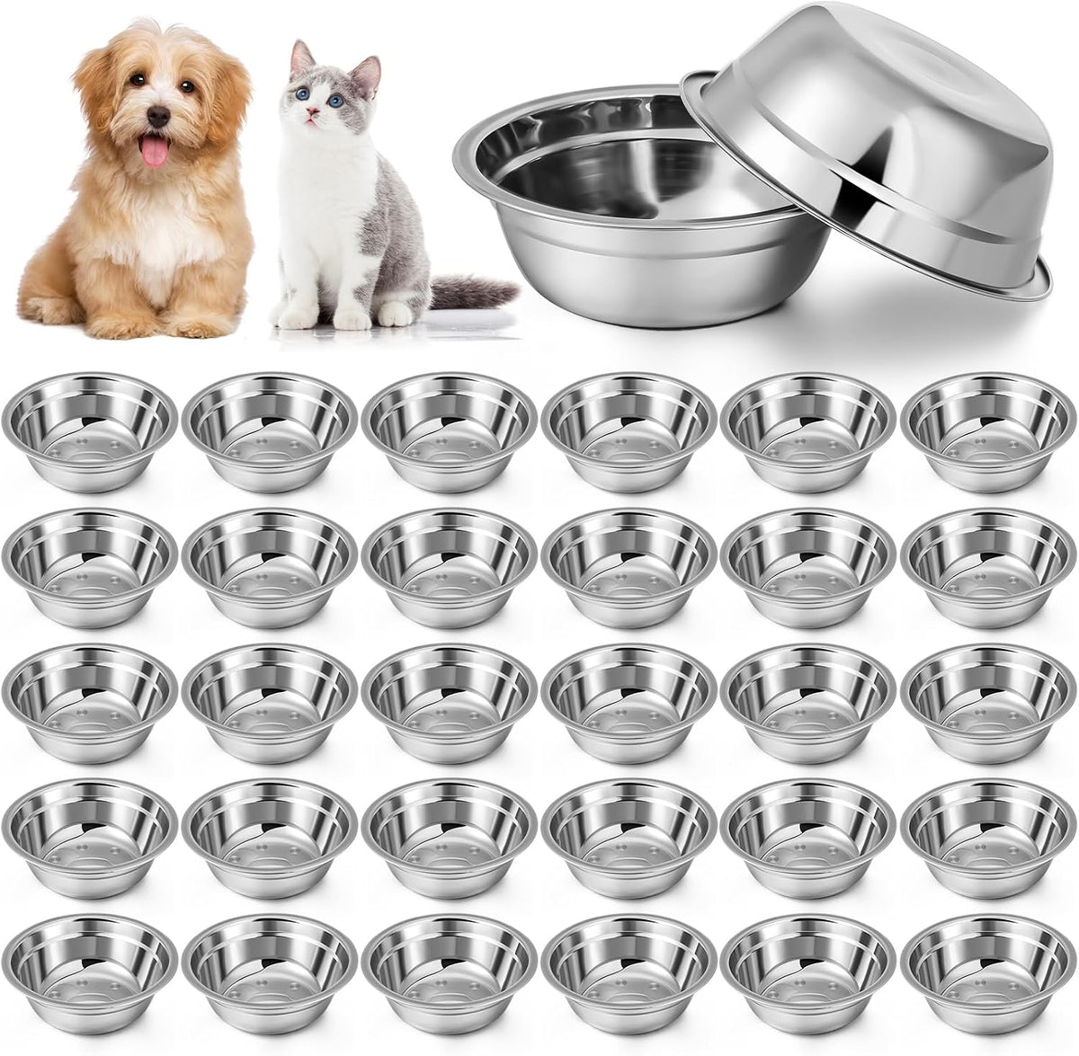 Zhehao 30 Pcs Dog Bowls Stainless Steel Bulk for Pet Puppy Cat, 16 Oz