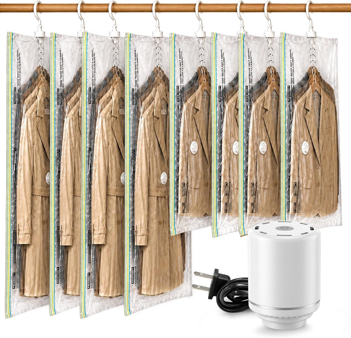 Hanging Vacuum Storage Bags for Clothes with Electric Pump, 8 Pack