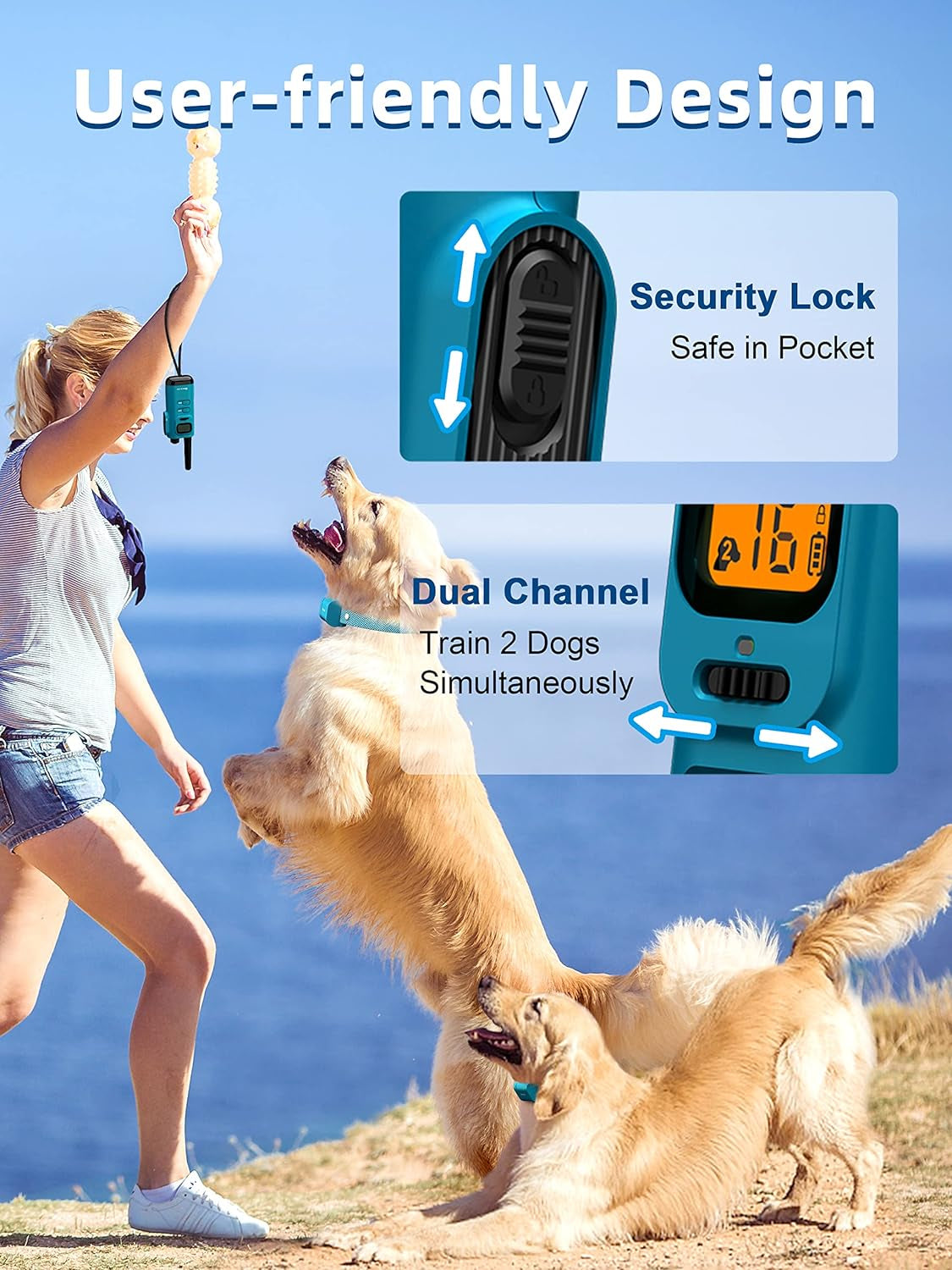Bousnic Dog Training Collar with Remote - 4000Ft Waterproof Dog Shock Collars 2 Dogs for Large Medium Small Dogs Rechargeable E Collars for Dogs Training with Beep Vibration Humane Shock(1-16) Mode