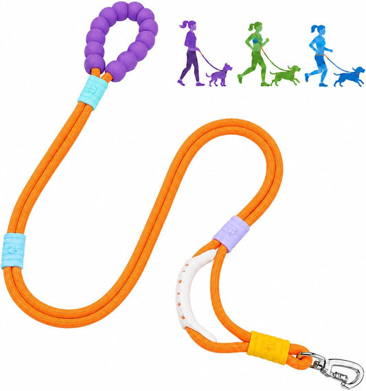 Hands Free Dog Leash with Dual Handle, Padded Waist Belt & Rotating Metal Clip for Walking, Running, Training - Fits Small, Medium, Large Dogs (18+ Lbs) (Orange, 5FT)