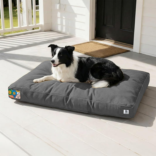 36 Inch Indestructible Dog Bed for Aggressive Chewers, Chew Proof Durable Outdoor Canvas Pet Crate Mat with Waterproof Washable Removable Cover, Indoor Patio Pet Pad for Crate, Dark Grey