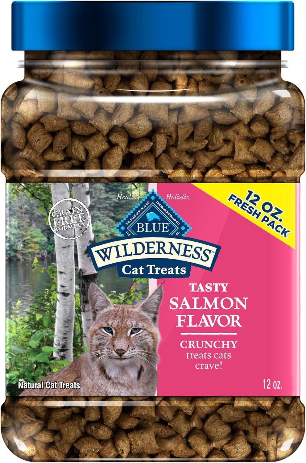Blue Buffalo Wilderness Crunchy Cat Treats, Made with Natural Ingredients, Tasty Salmon Flavor, 12-Oz Tub
