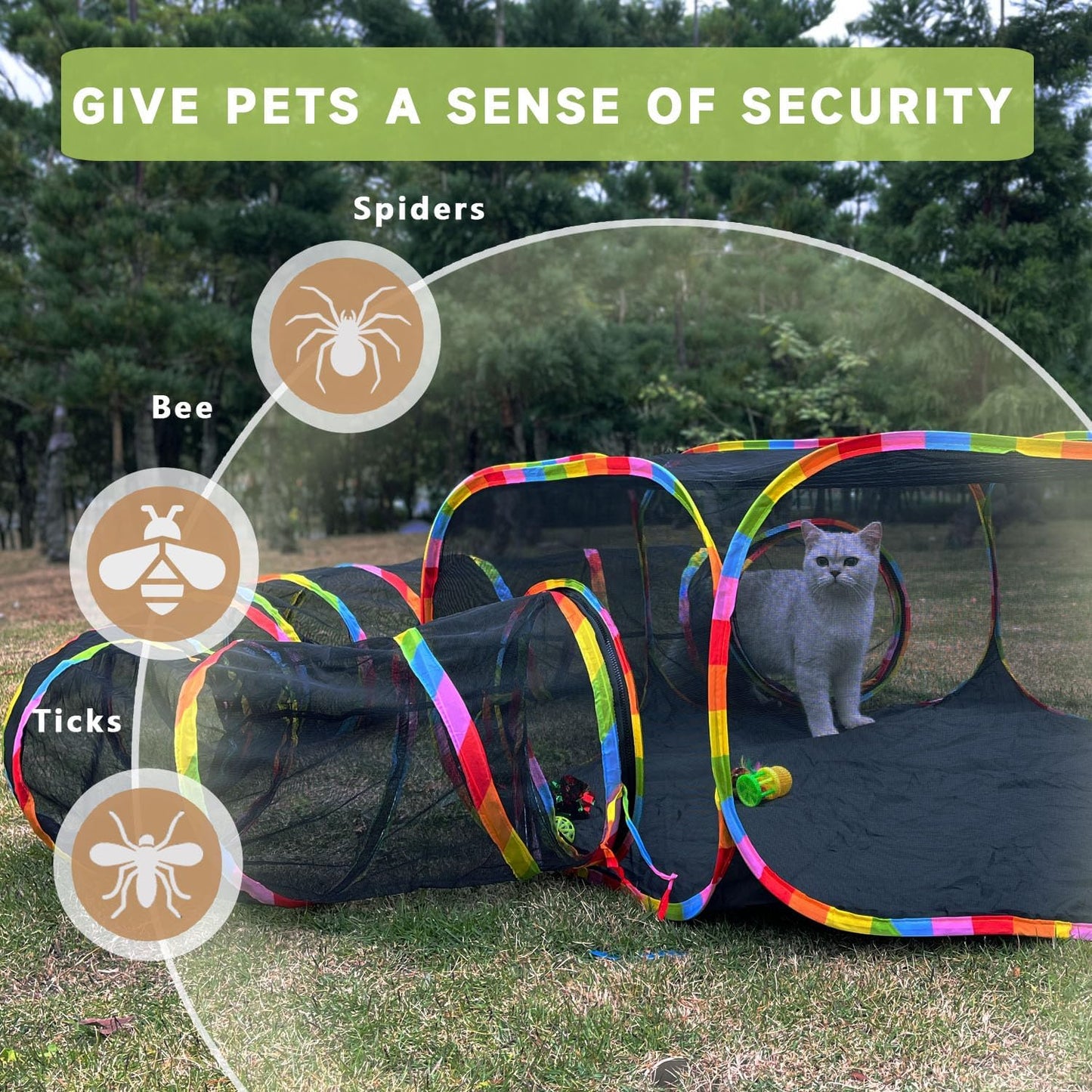 Outdoor Cat Enclosures, Cat Playground Portable Catio Mesh Tent, outside Circle Playpen Tunnel for Kitty, Rabbit, Puppy and Small Animals