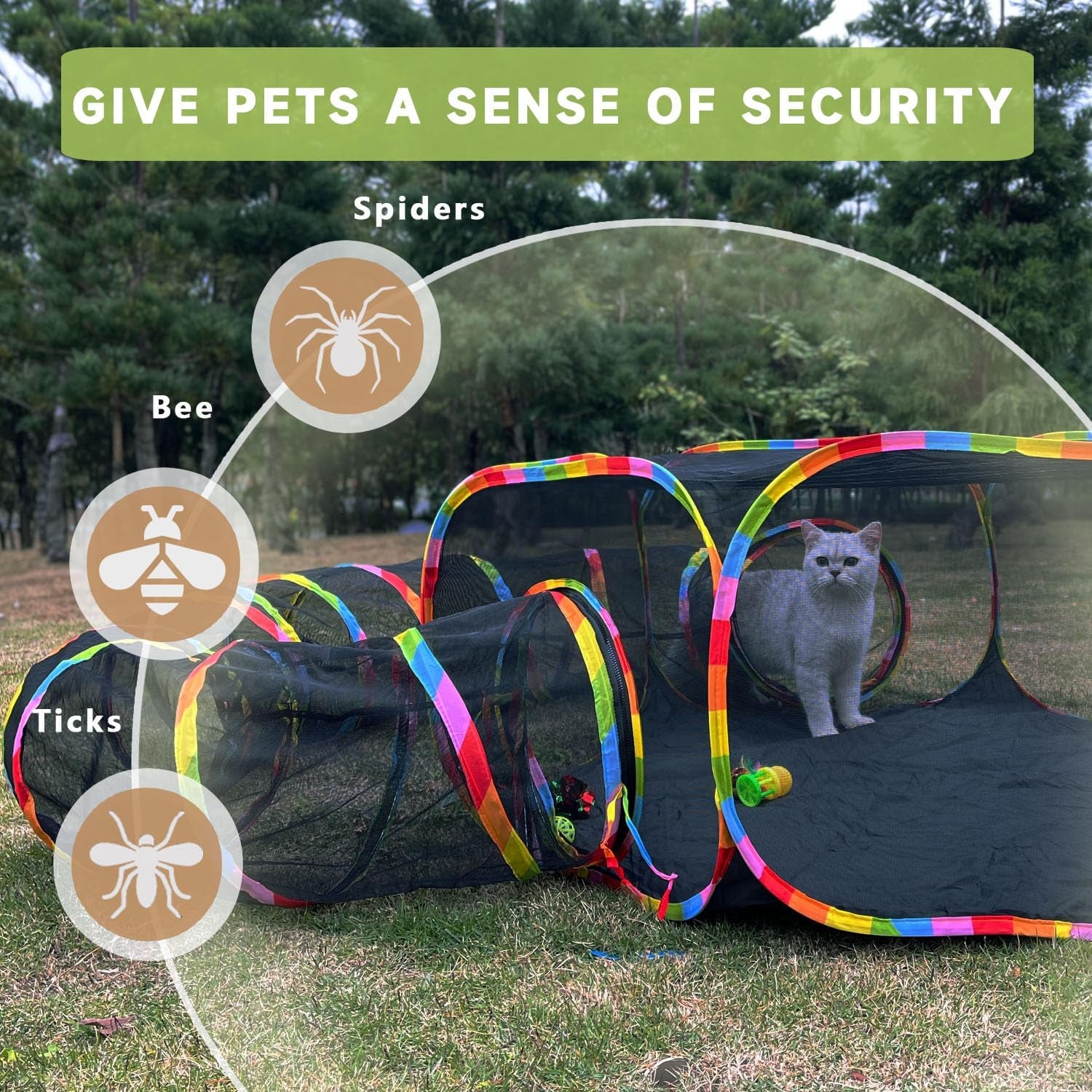 Outdoor Cat Enclosures, Cat Playground Portable Catio Mesh Tent, outside Circle Playpen Tunnel for Kitty, Rabbit, Puppy and Small Animals