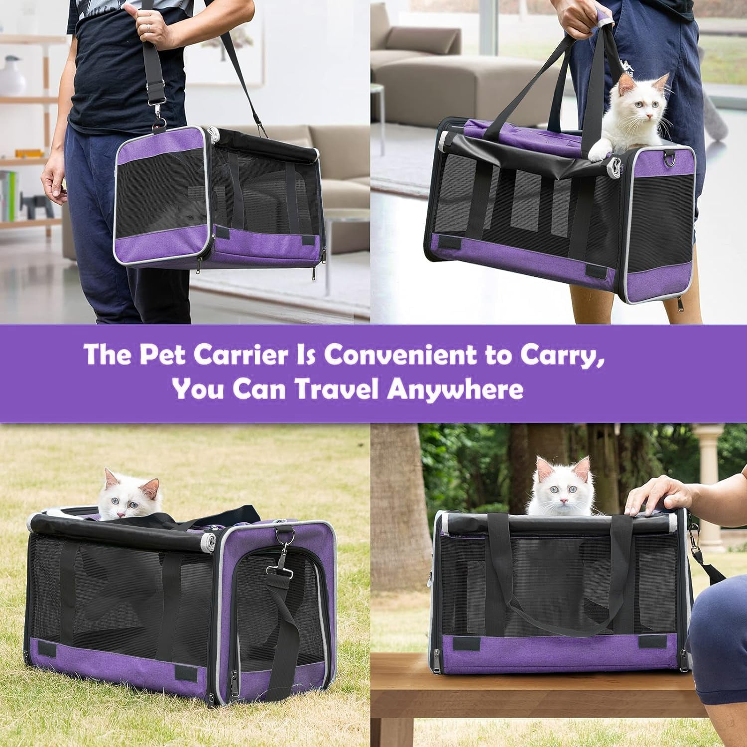 GAPZER Carrying Bag for Yorkie Dog Travel Kennel Ventilated Softside Pet Carrier Tiny Dog Crate for Teacup Poodle 12Lb Large Kitty Transport Cage with Cover Chihuahua Supply Purple