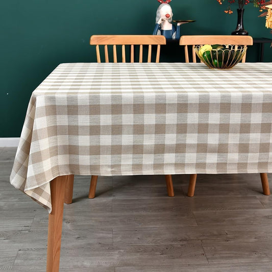 Gingham Table Cloth for Rectangle Tables Beige Checkered Plaid Tablecloth Heavy Duty Cotton Blend Washable & Wrinkle Table Cover for Outdoor Kitchen Dining Picnic Camping (60X102 Inch)