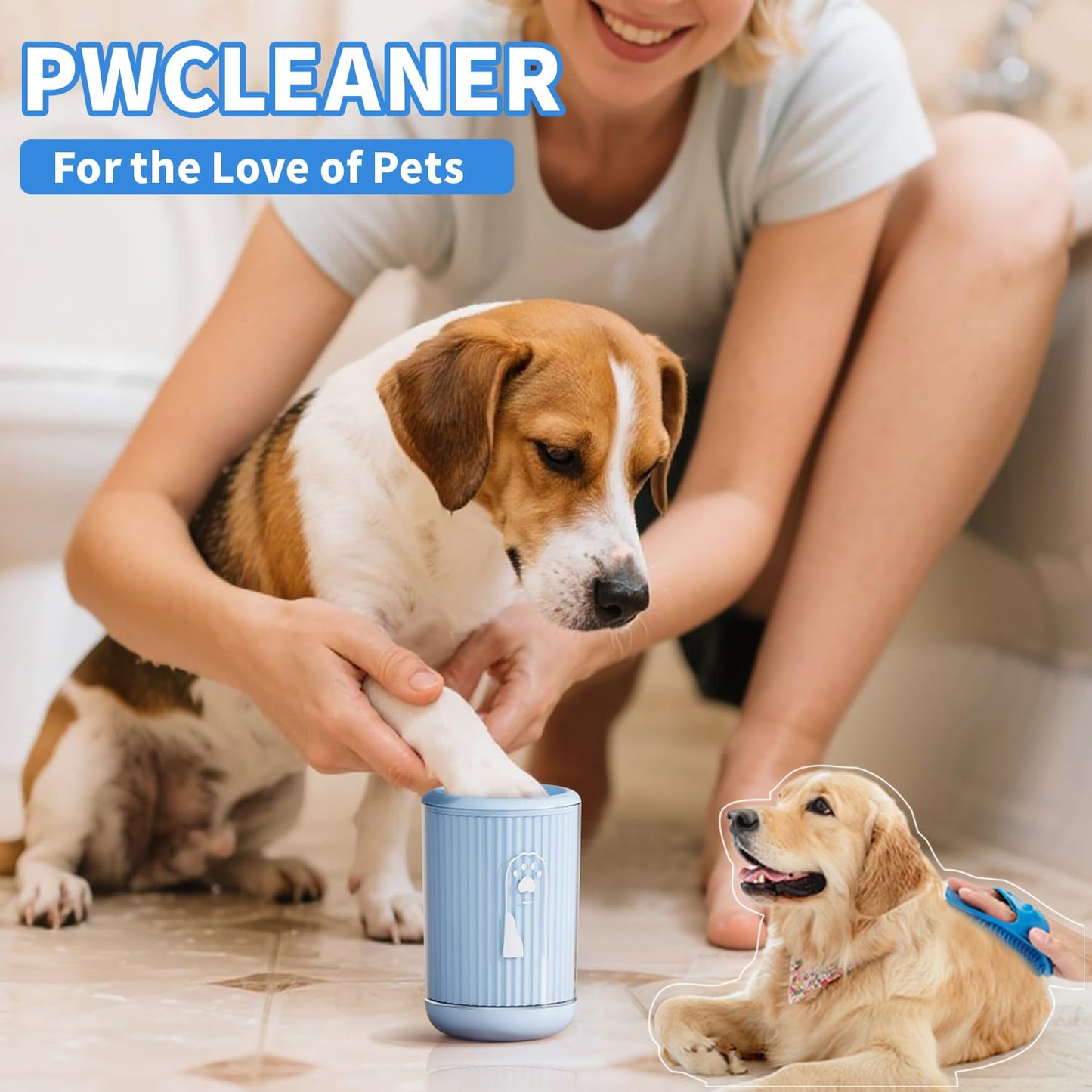 Compact Pet Paw Cleaner with 2 Absorbent Towels - Ergonomic Non-Slip Dog/Cat Foot Washer for Small & Medium Breeds, Portable Muddy Paw Cleaner Tool + Gentle on Puppy Paws - Blue