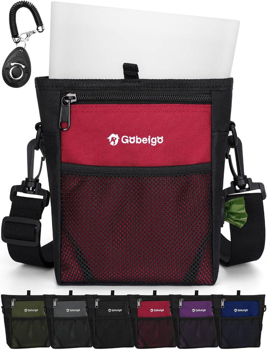 Gobeigo 4 Cup Dog Treat Pouch with Silicone Insert Bag& Clicker(Red)