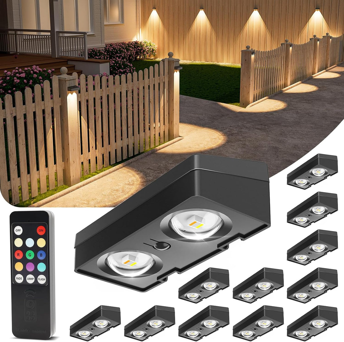VOLISUN Solar Fence Lights with Remote Control 12 Pack, 50 LM Fence Lights