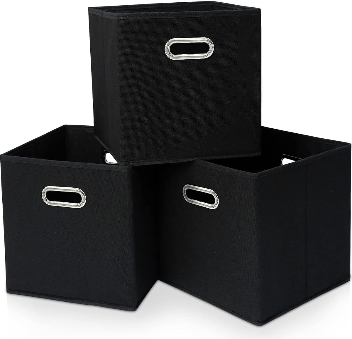 Black Fabric Cubby Storage Bins，13X13X13 Inches ，Cube Organizer Bin Foldable Storage Boxes with Dual Handles Fabric Organizer Box and Collapsible Storage Basket，Set of 3 ，Black