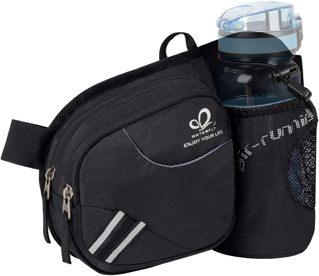 WATERFLY Fanny Pack Waist Bag: Waist Pack for Women Men with Water Bottle Holder Hiking Fanny Pack for Running Walking Dogwalking Travel Cycling