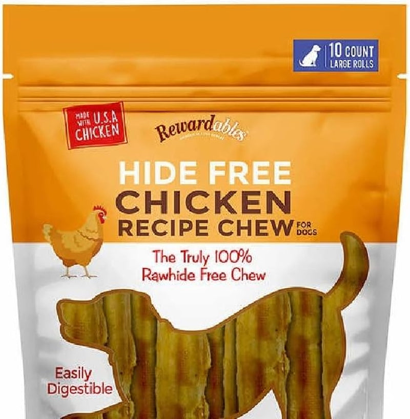 Rewardables Chicken Dog Chews, Rawhide-Free Dental Treats, 10Pk 7" 2.4Lb
