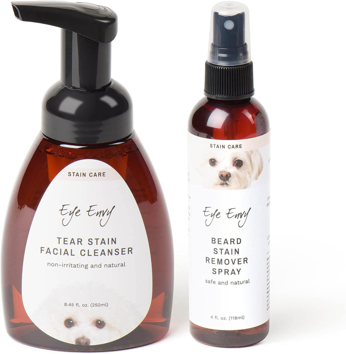 Eye Envy Facial Cleanser (8.45Oz) and Beard Stain Remover Spray (4Oz) for Dogs/Cats, Lift Stains from around the Mouth, Drooling, Saliva, Food, Runoff from Tearing, Natural