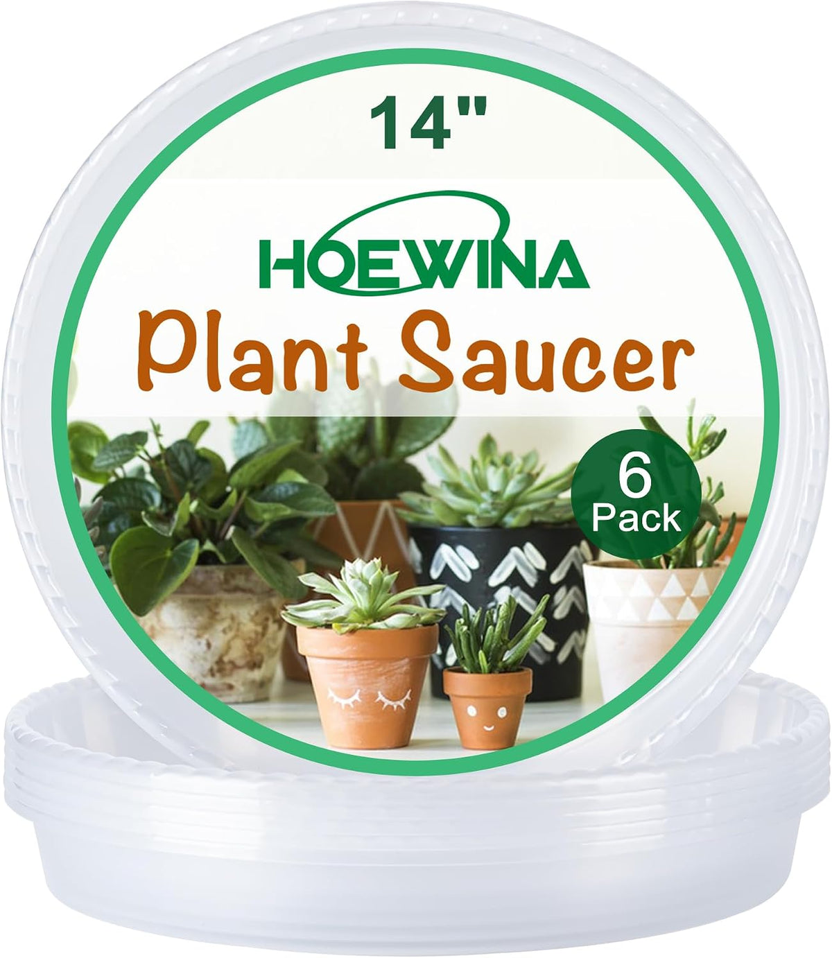 Plant Saucer Tray, 6 Pack 14 Inch Plastic Plant Saucers for Indoor Outdoor