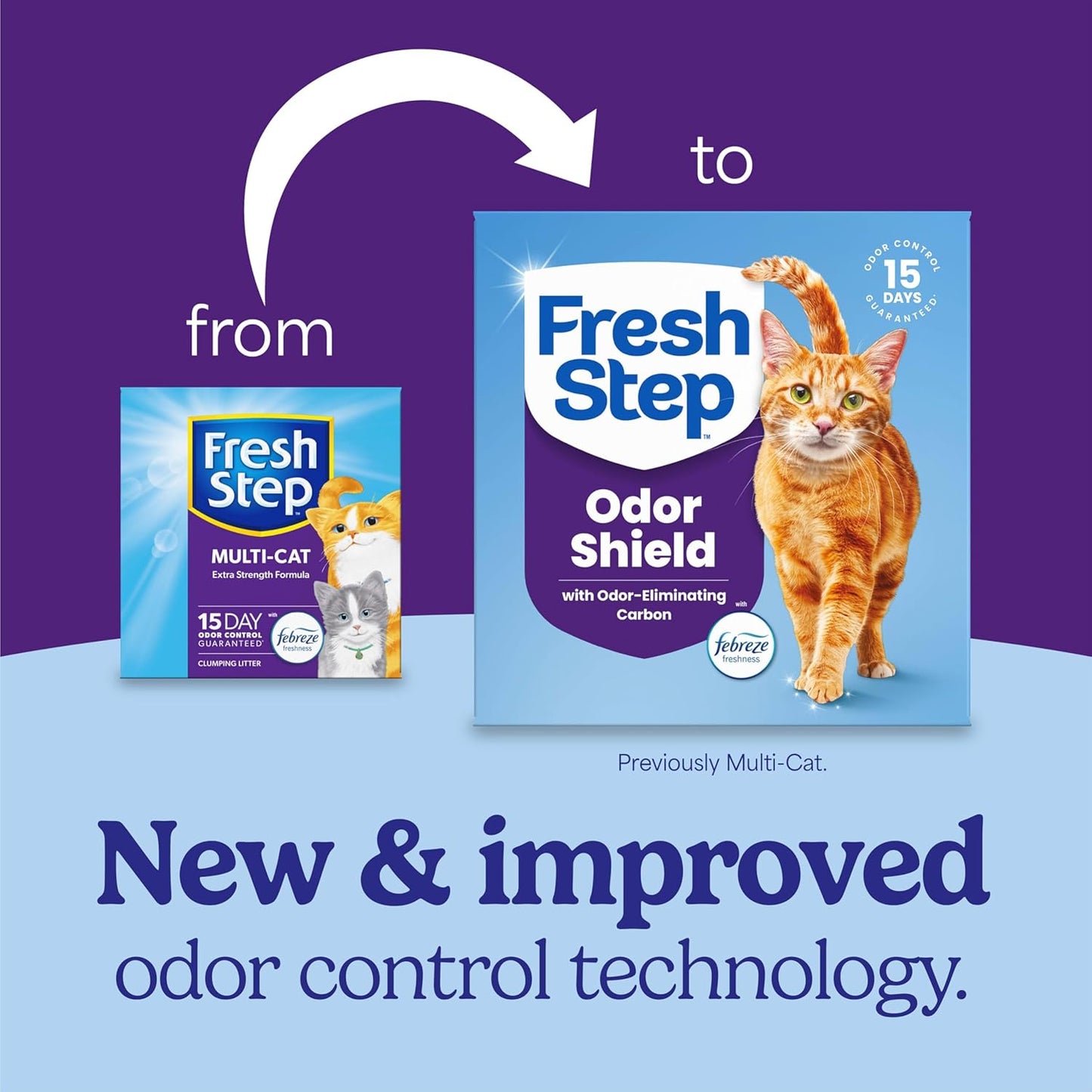 Fresh Step Odor Shield Multi Cat Clumping Cat Litter with Febreze Freshness, Low Dust, Odor Control with Ammonia Block Technology, Compatible in Automatic Litter Boxes, 14 Lb.