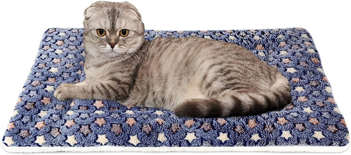 Mora Pets Cat Bed Ultra Soft Dog Crate Pad Star Print 14 X 17.5 Inch Blue
