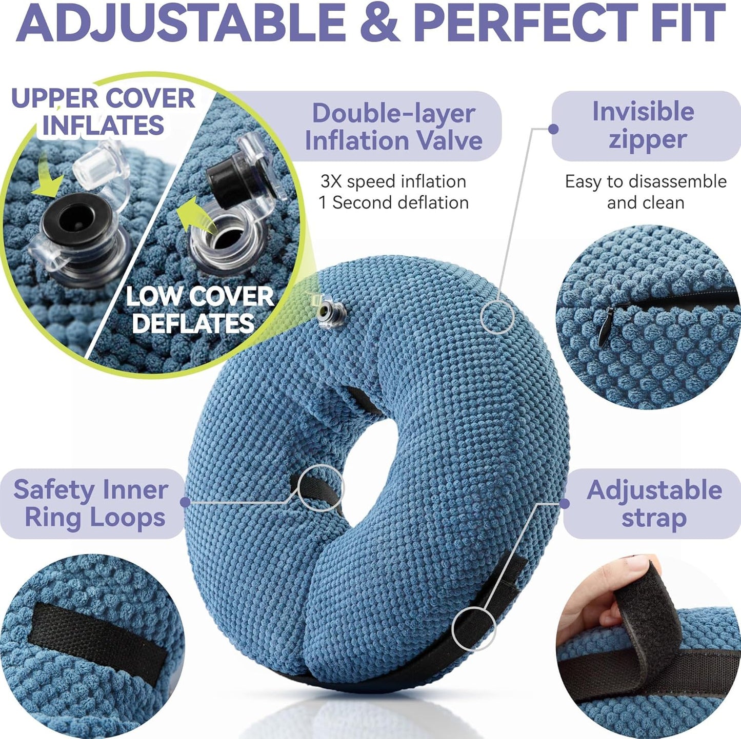 Loflaze Inflatable Dog Cone Collar - Dog Neck Donut Cone Collar Alternative after Surgery - Soft Cone for Large Medium Small Dogs Cats - Alternative Recovery E Collar (Blue, M)